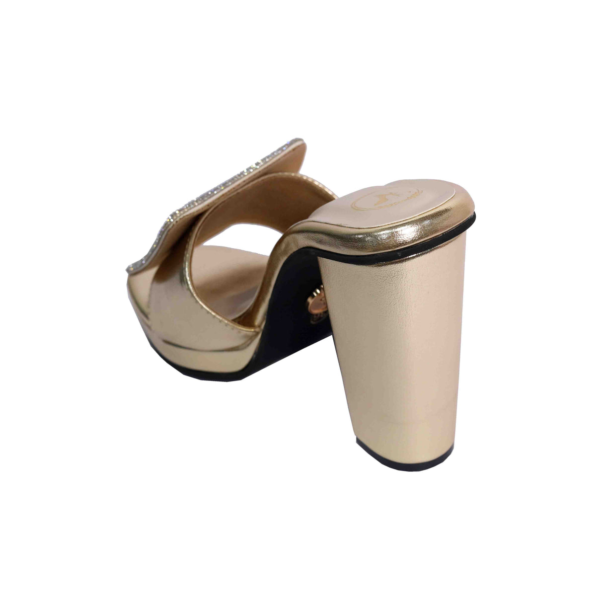 Women Open Toe Cube Globe Elevation Gold Block Heel