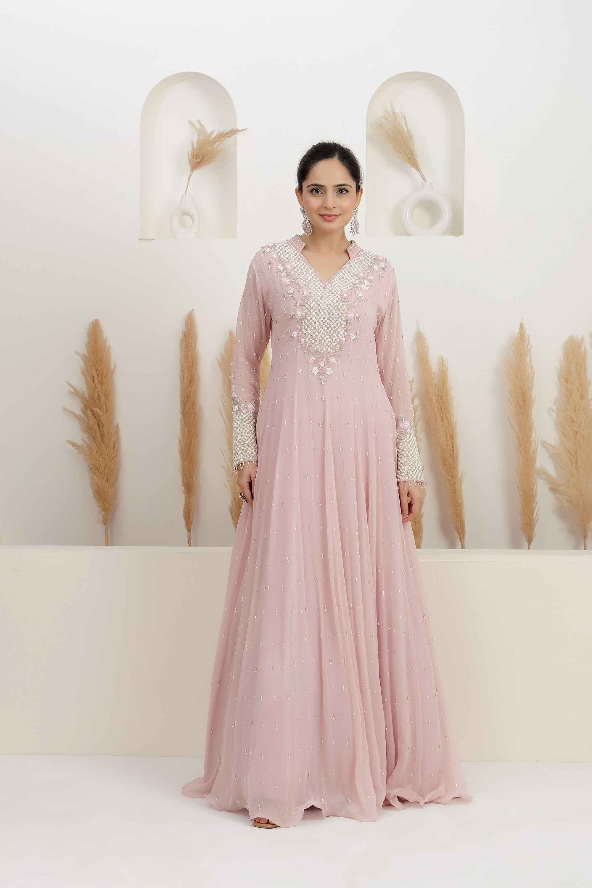 Lavender Georgette Embroidered Gown.