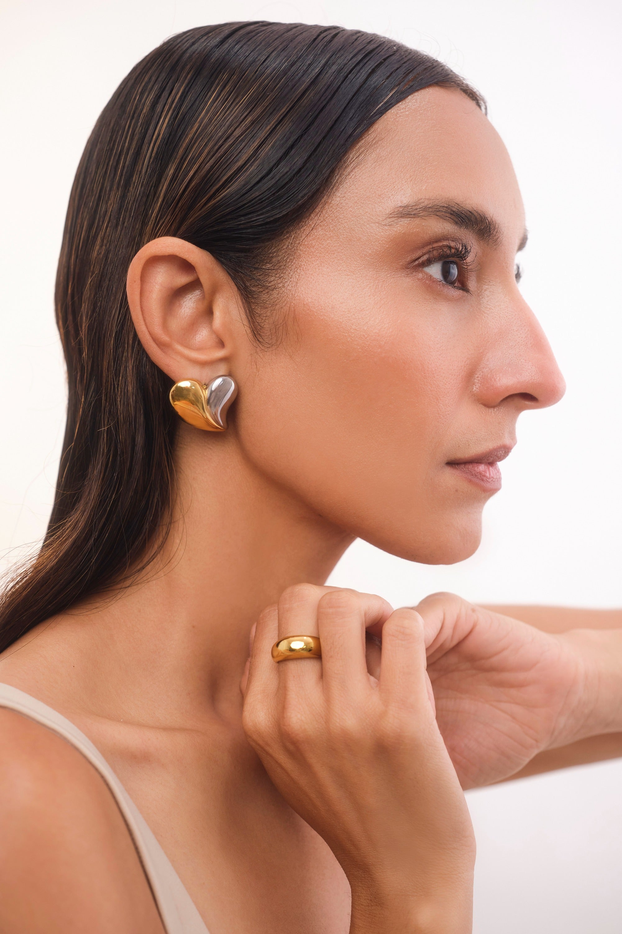 Dual Tone Sim Heart Studs