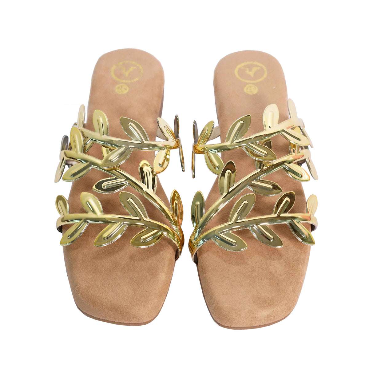Gold Alia Bhatt Faux Leather Open Toe Gold Leafy Flat
