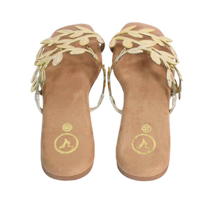 Gold Alia Bhatt Faux Leather Open Toe Gold Leafy Flat