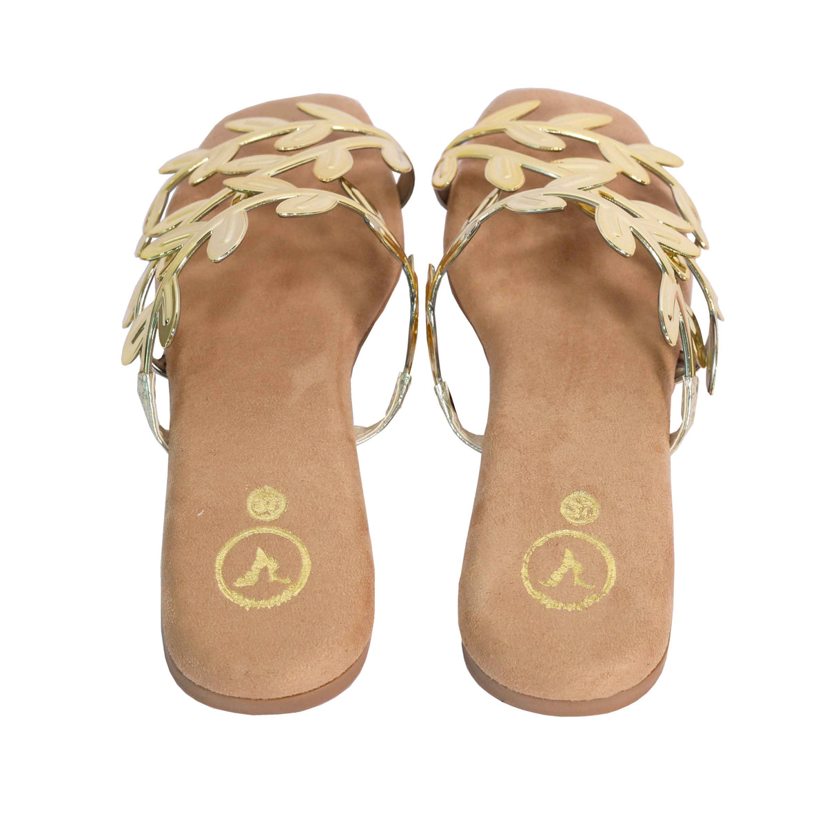 Gold Alia Bhatt Faux Leather Open Toe Gold Leafy Flat