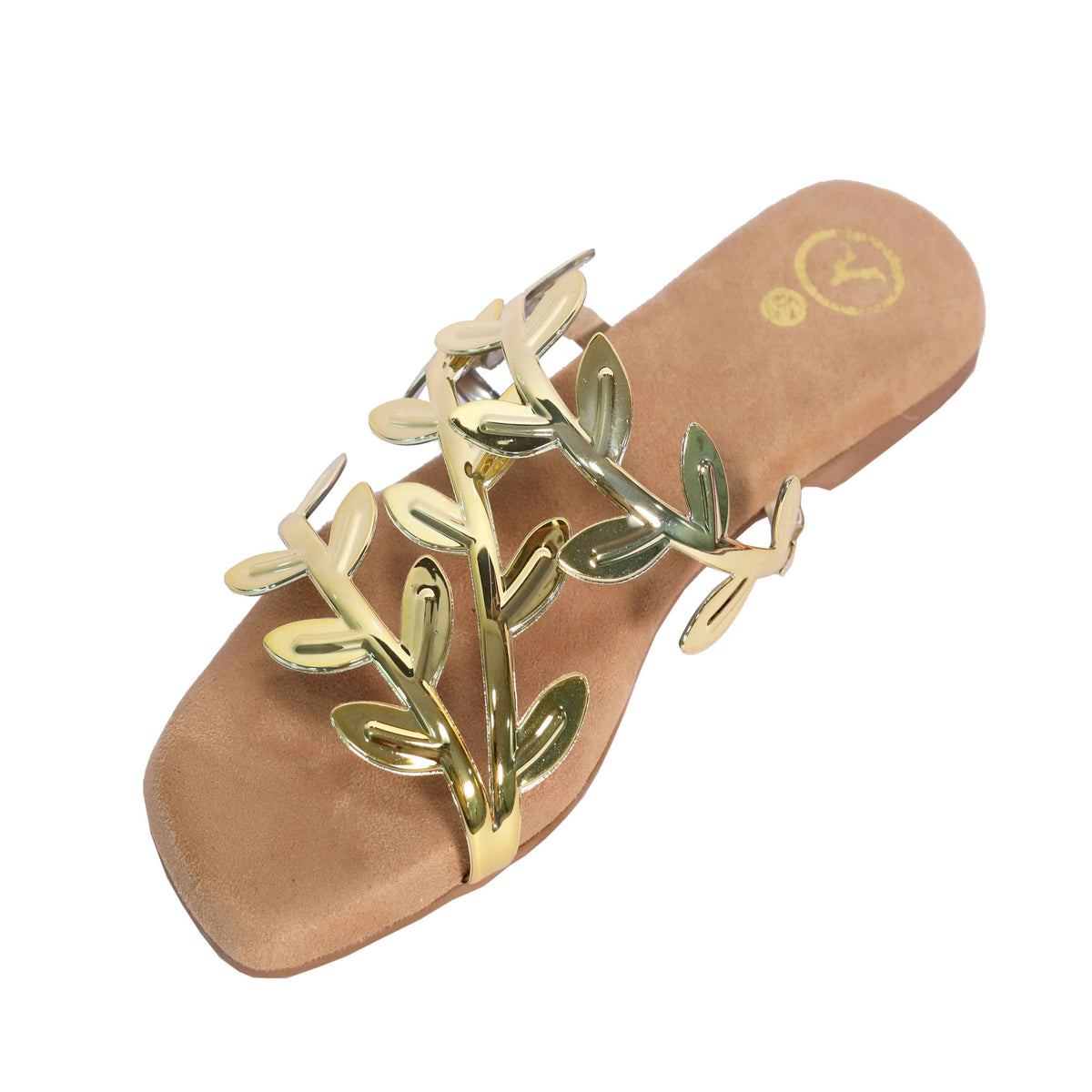 Gold Alia Bhatt Faux Leather Open Toe Gold Leafy Flat