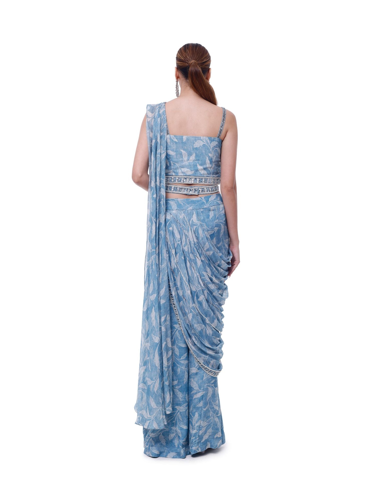 Printed Folliage Sharara Drape Set