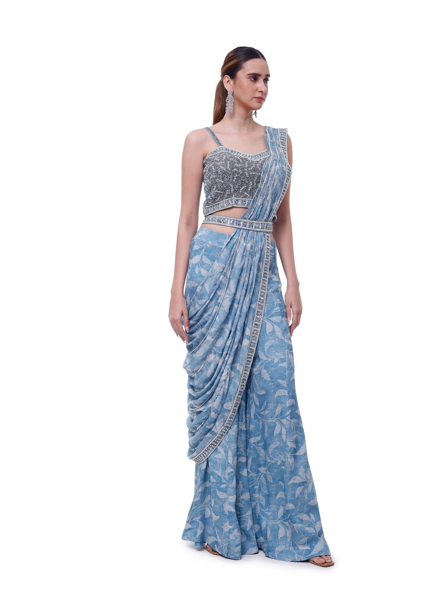 Printed Folliage Sharara Drape Set