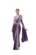 Load image into Gallery viewer, Grape Satin Embellished saree
