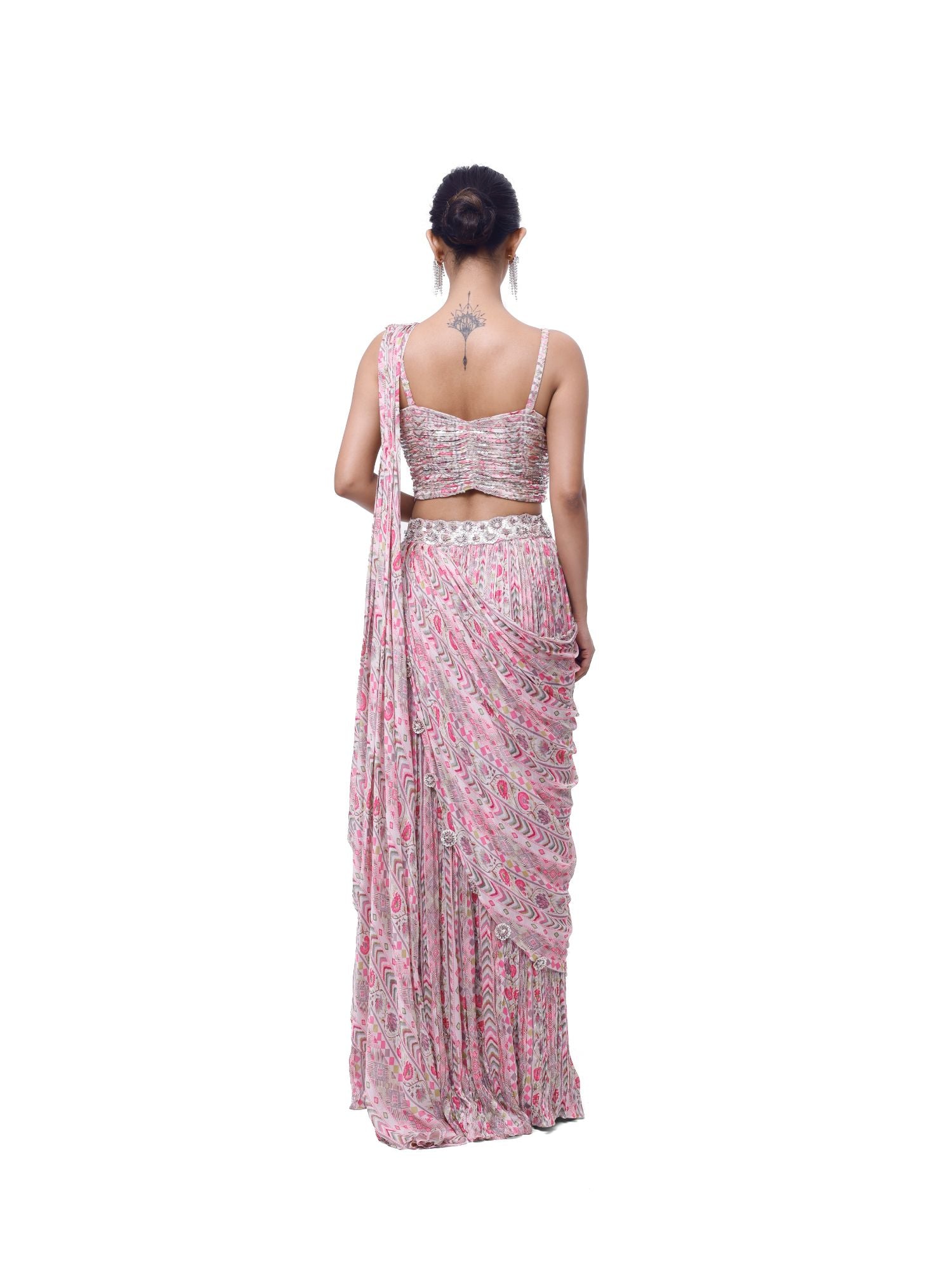 Printed Pink Drape Saree