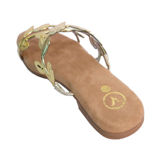 Gold Alia Bhatt Faux Leather Open Toe Gold Leafy Flat