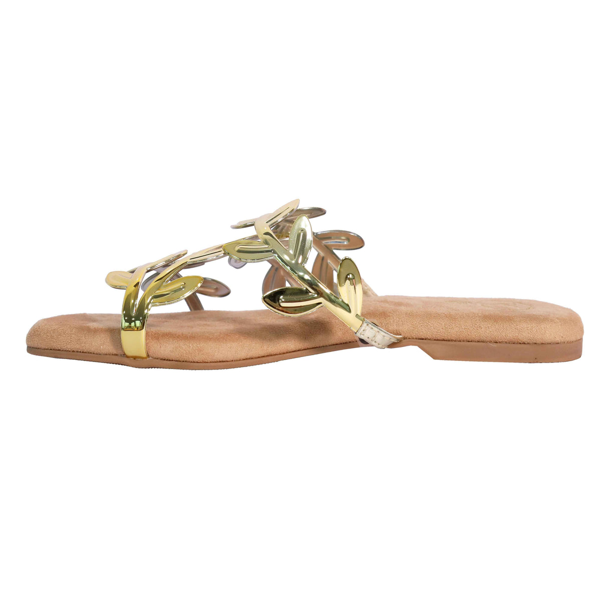 Gold Alia Bhatt Faux Leather Open Toe Gold Leafy Flat