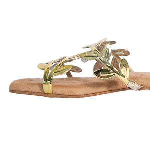 Gold Alia Bhatt Faux Leather Open Toe Gold Leafy Flat