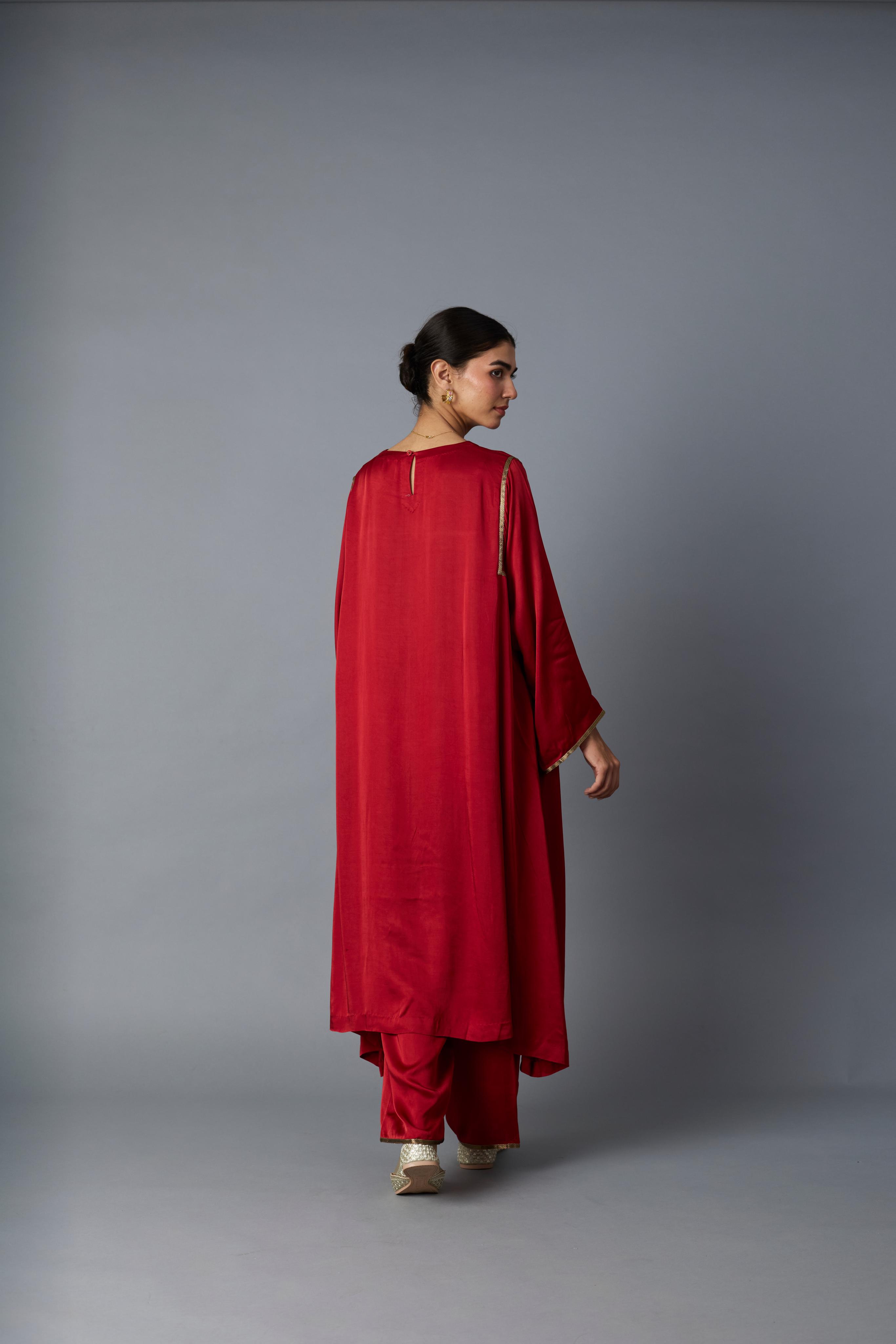 SABAH KALIDAR KURTA SET- DEEP RED