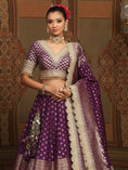 Load image into Gallery viewer, Dark Purple Banarasi Lehenga Set

