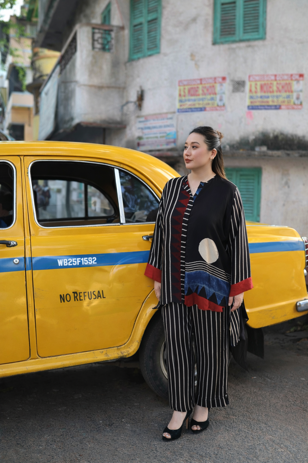 Geo Black Ajrakh Hi-Low Tunic Set