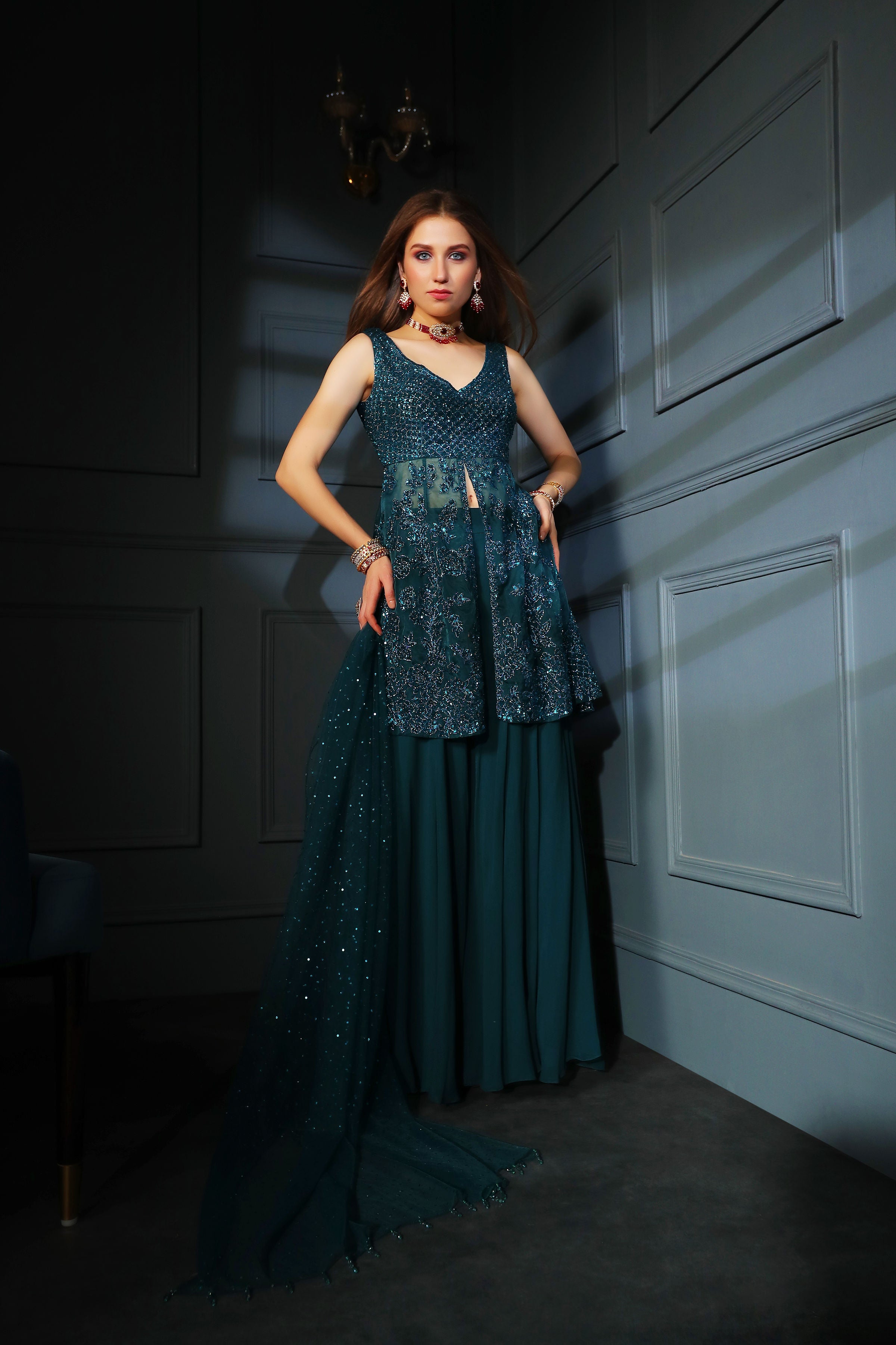 Sharara With Peplum And Dupatta