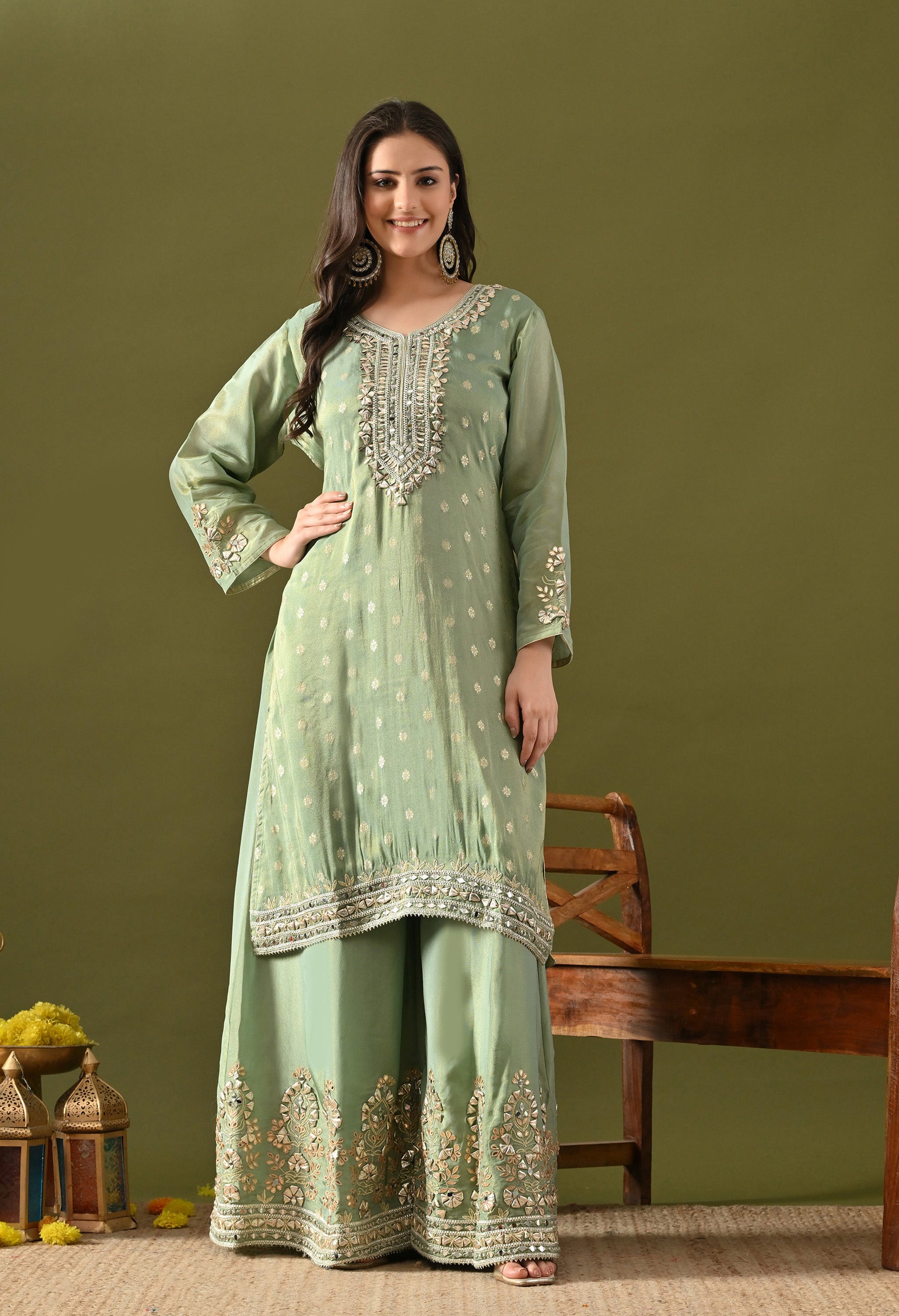 Green Sharara Set