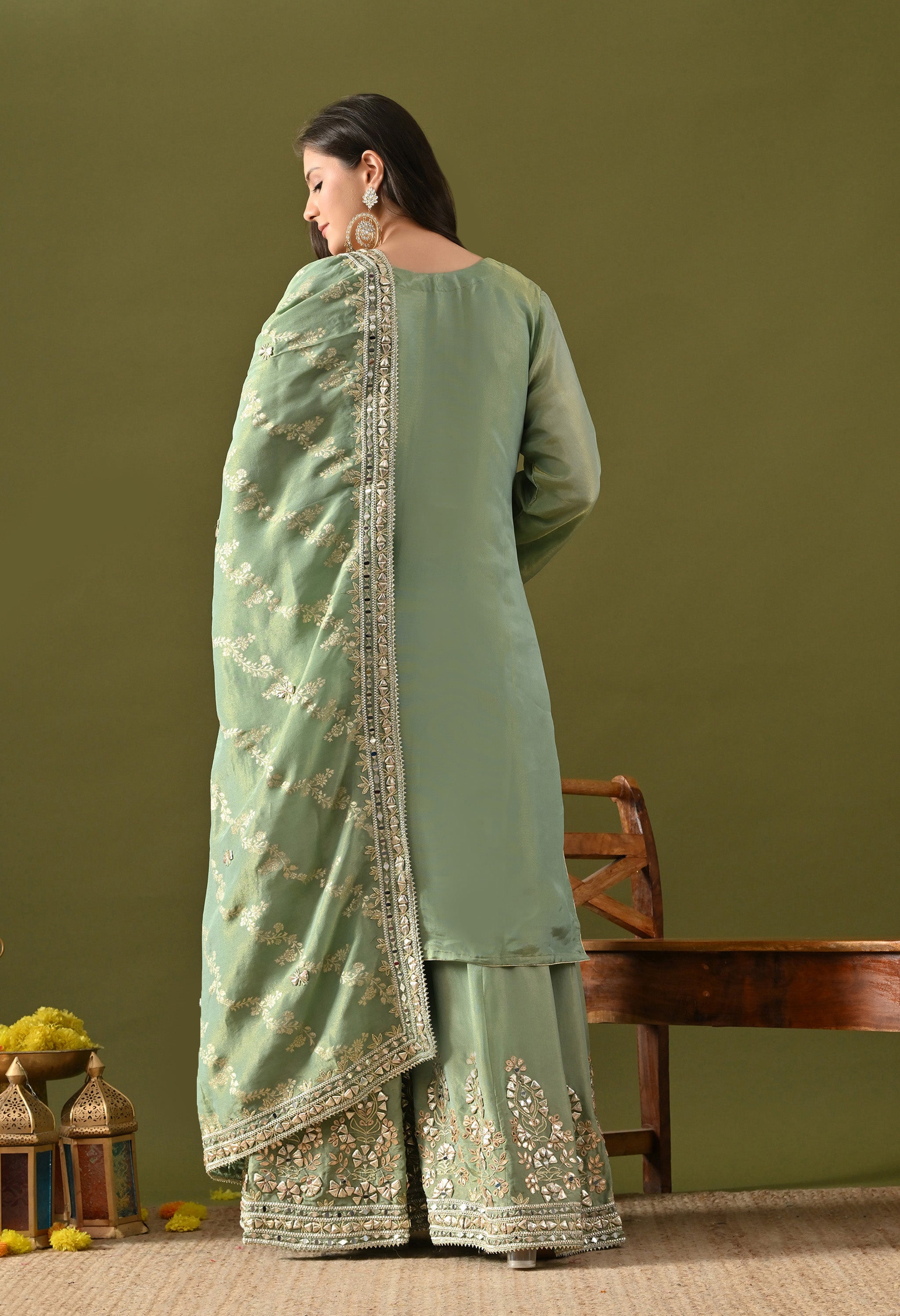 Green Sharara Set