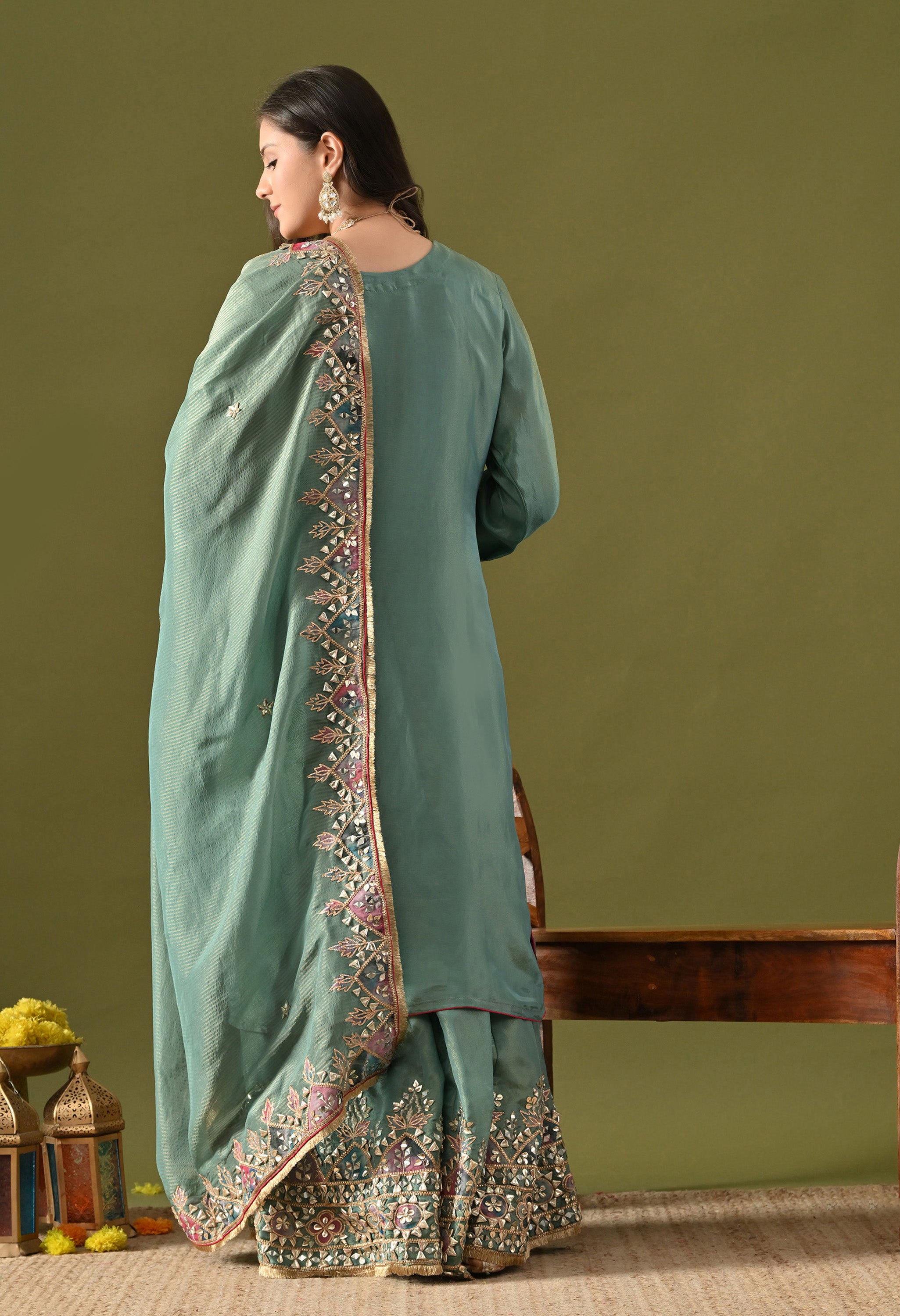 Green Sharara Set
