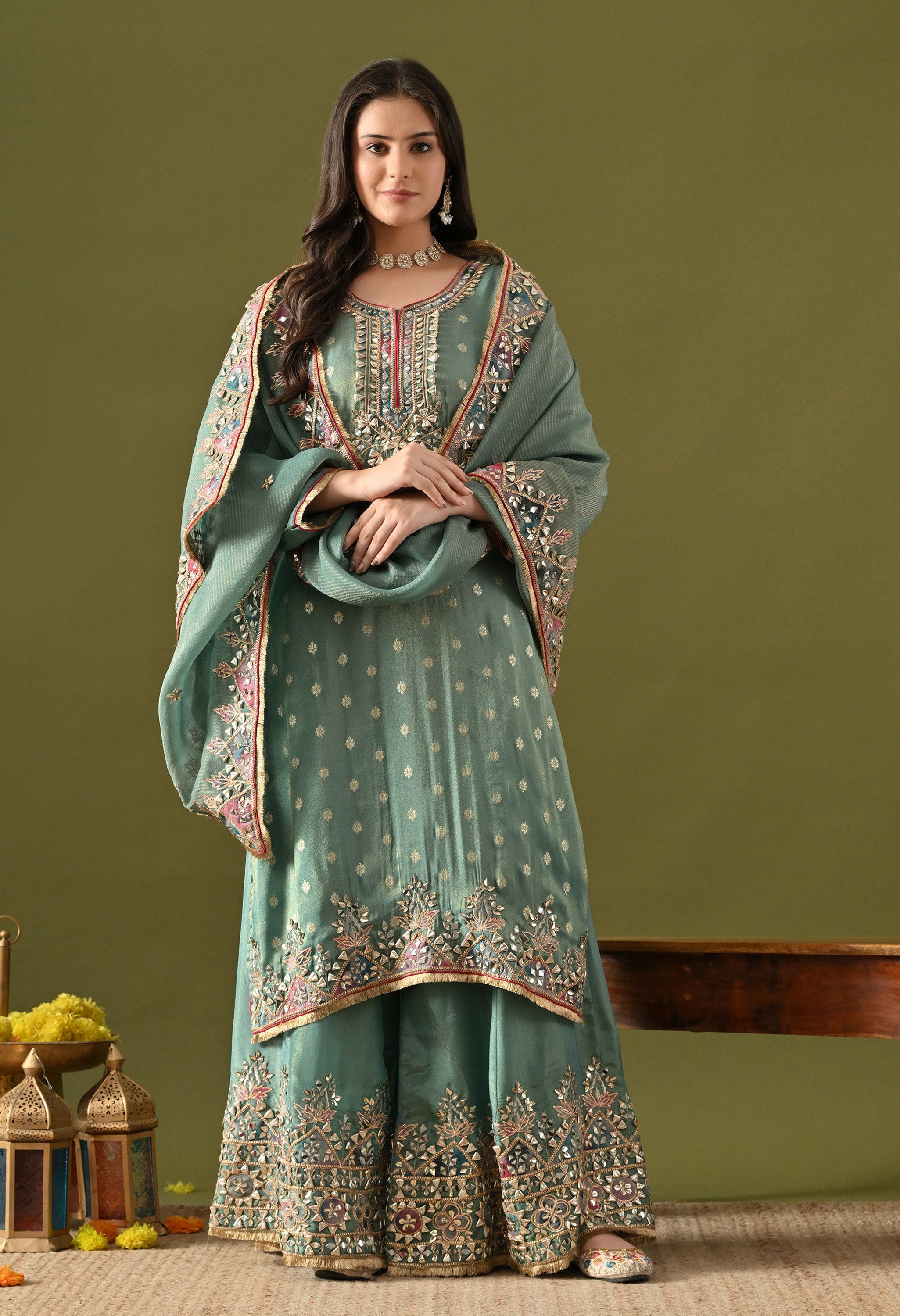Green Sharara Set