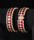 Load image into Gallery viewer, Gold finish kundan mother of pearl bangles
