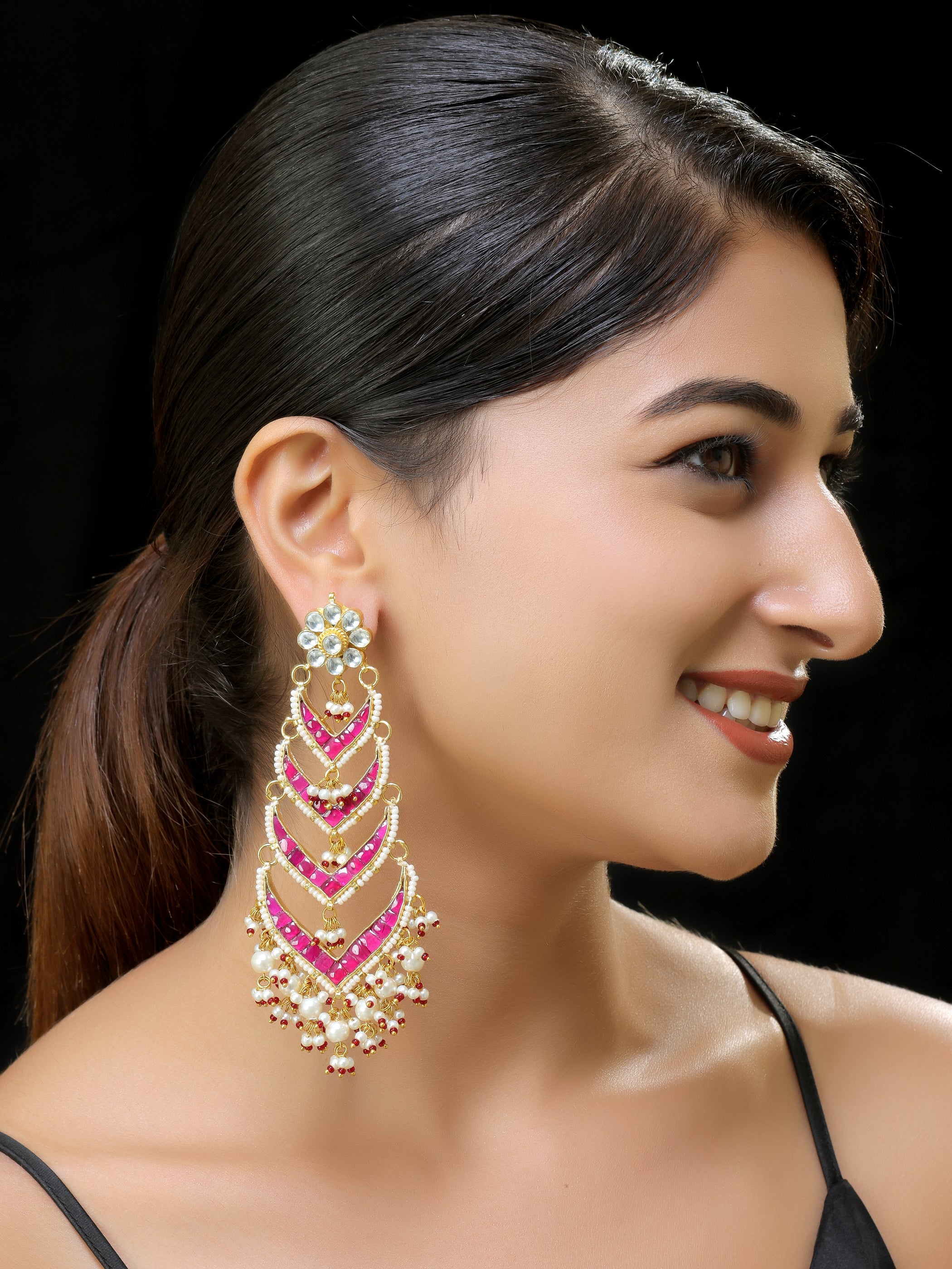 Gold finish Kundan Danglers