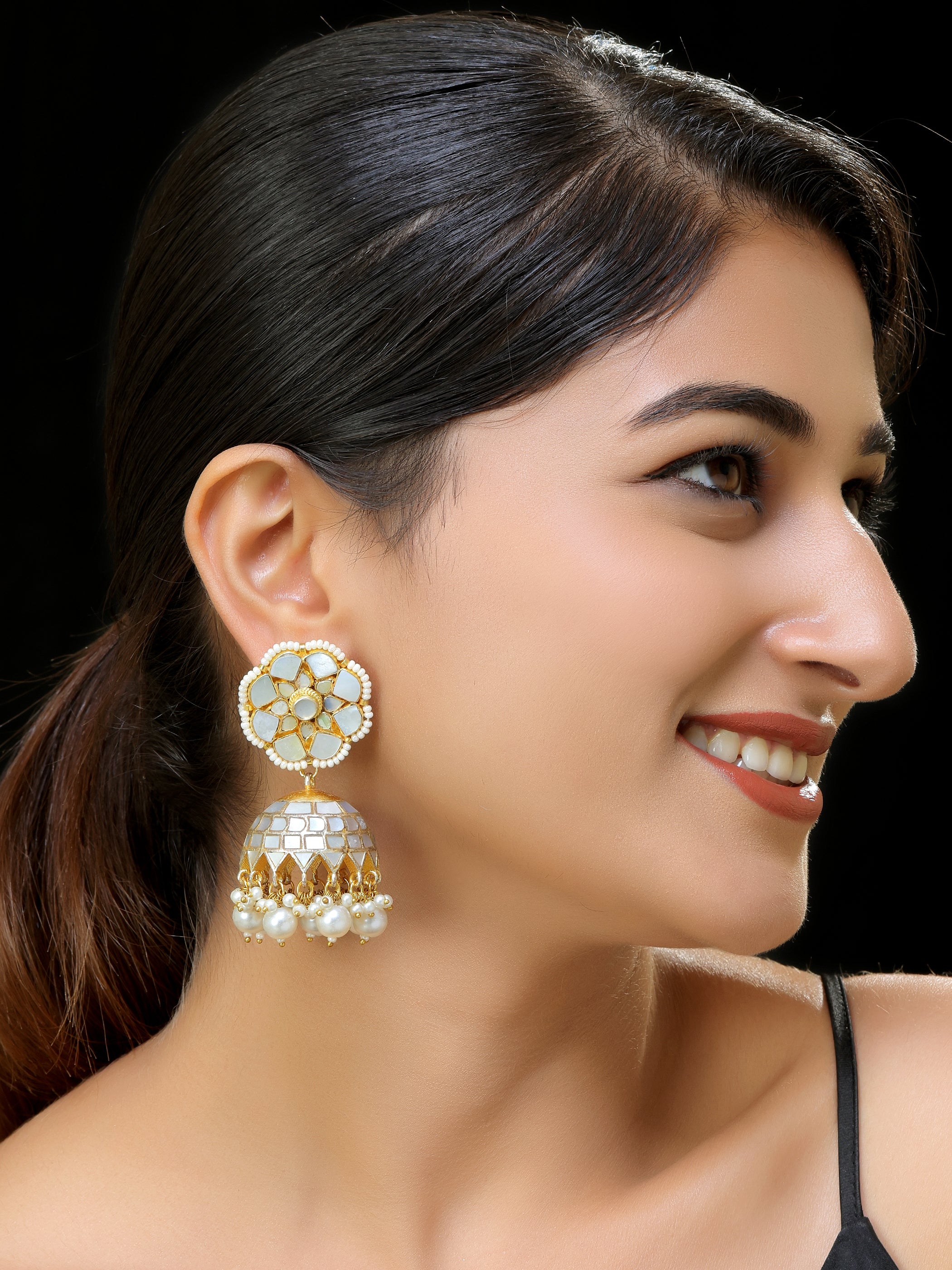 Gold finish Kundan Mother of pearls Jhumka