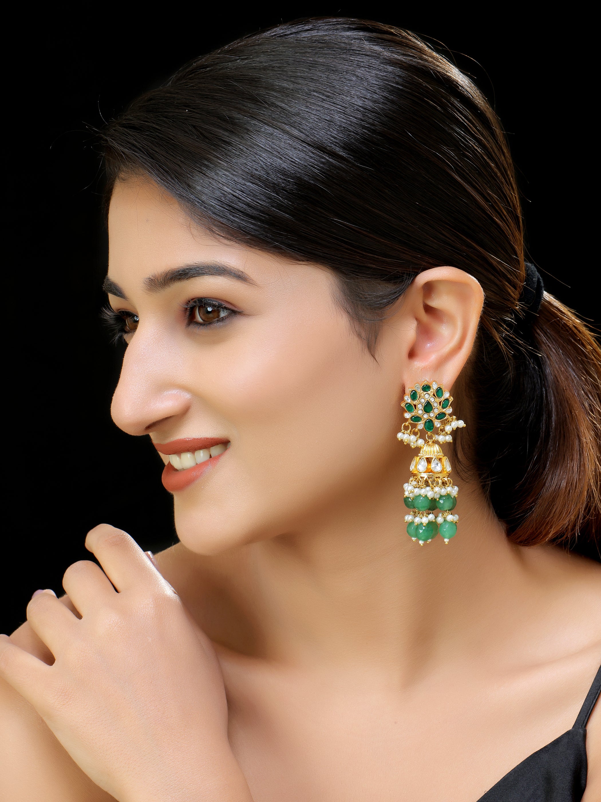 Gold finish Kundan Jhumka
