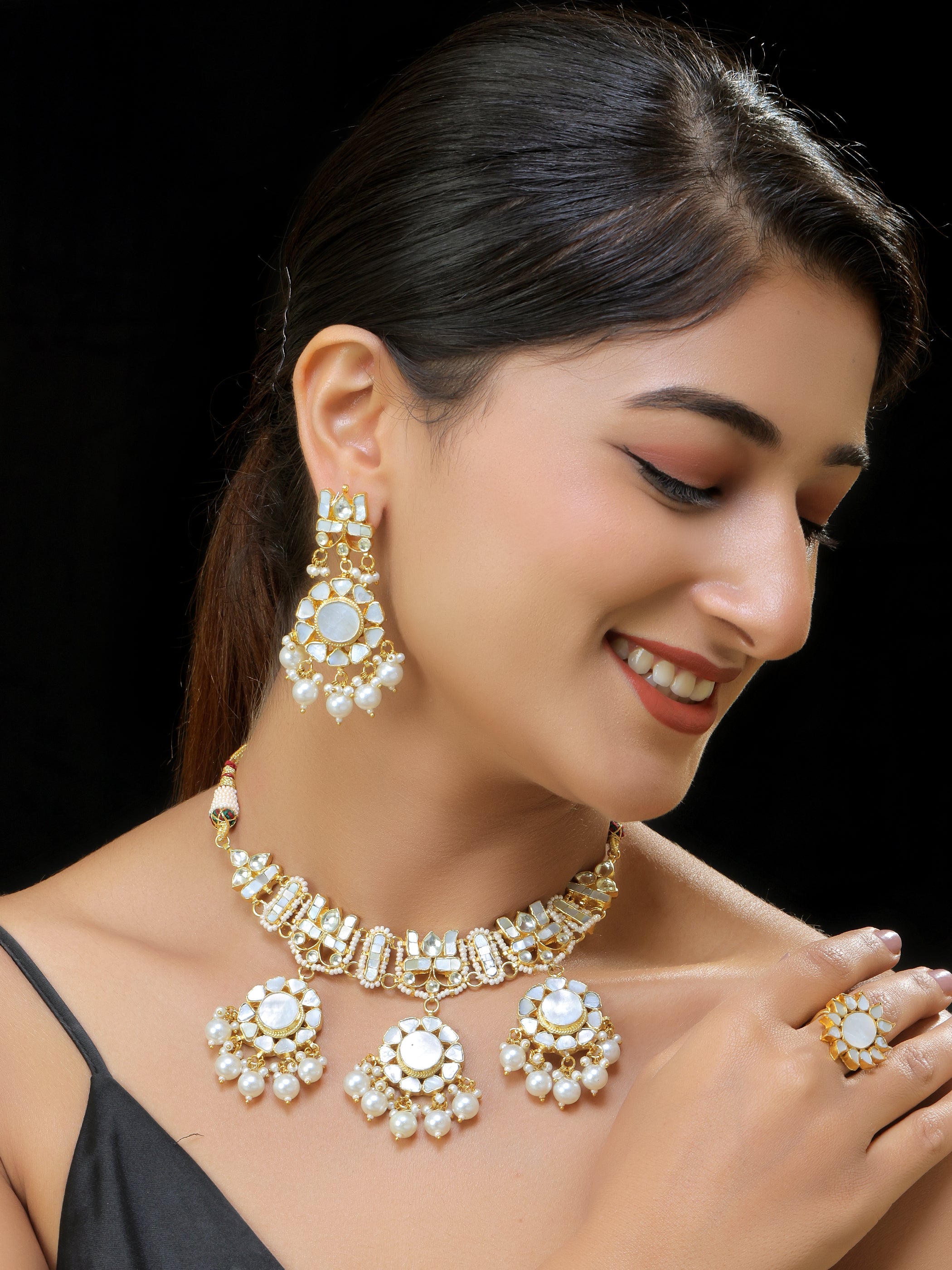Gold finish Kundan Mother of pearls Necklace set