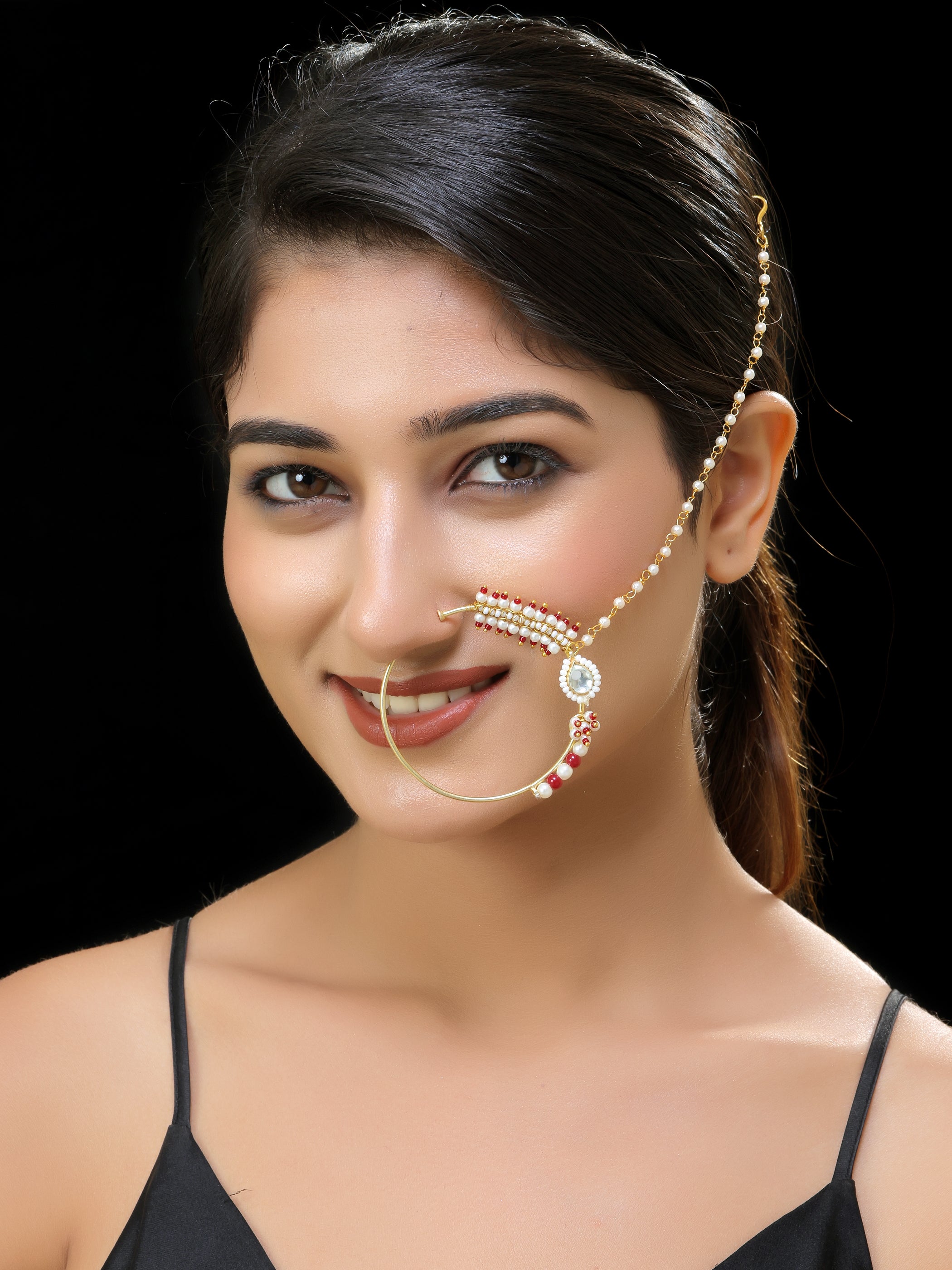 Gold finish Kundan Nath/ Nosering