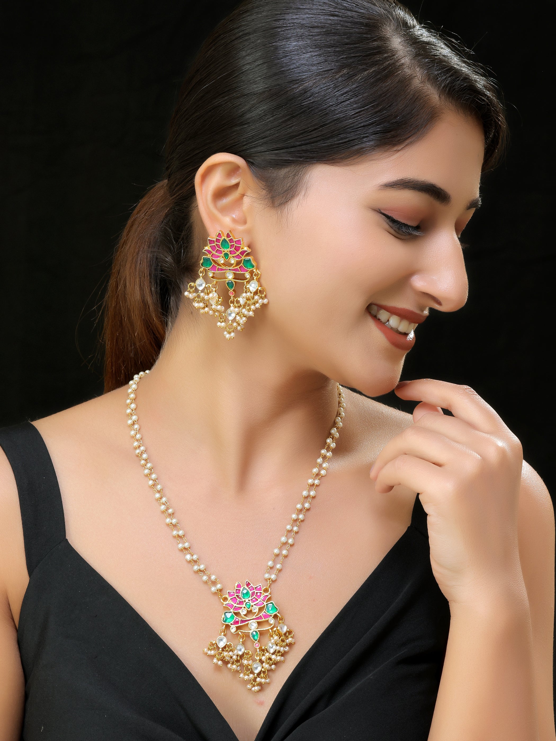 Gold finish Kundan Long pendant set