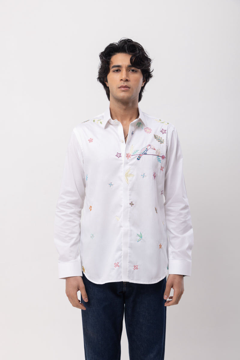 Flamingo - Hand Embroidered Designer Shirt
