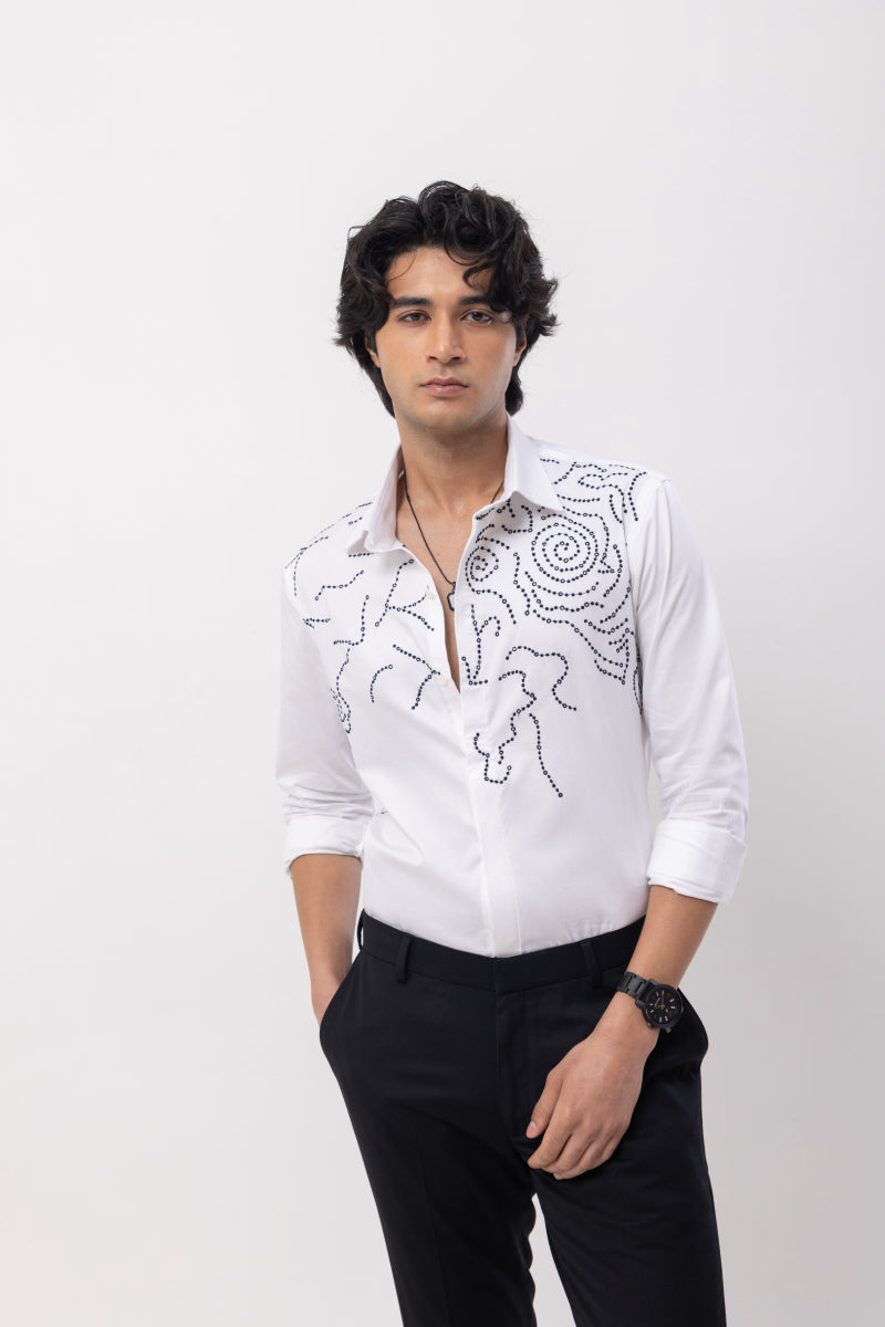 Abstract Dotted- Hand Embroidered Designer Shirt