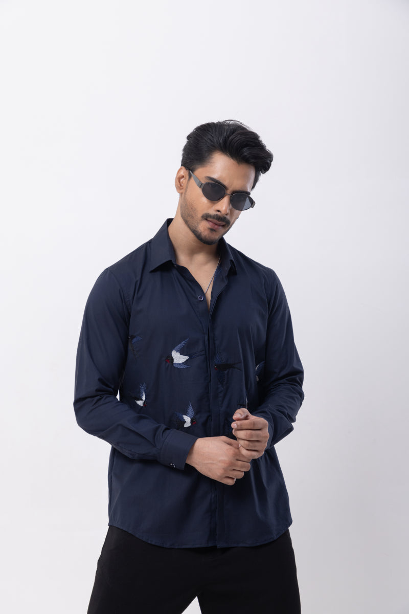 Flying Bird Thread- Hand Embroidered Designer Shirt
