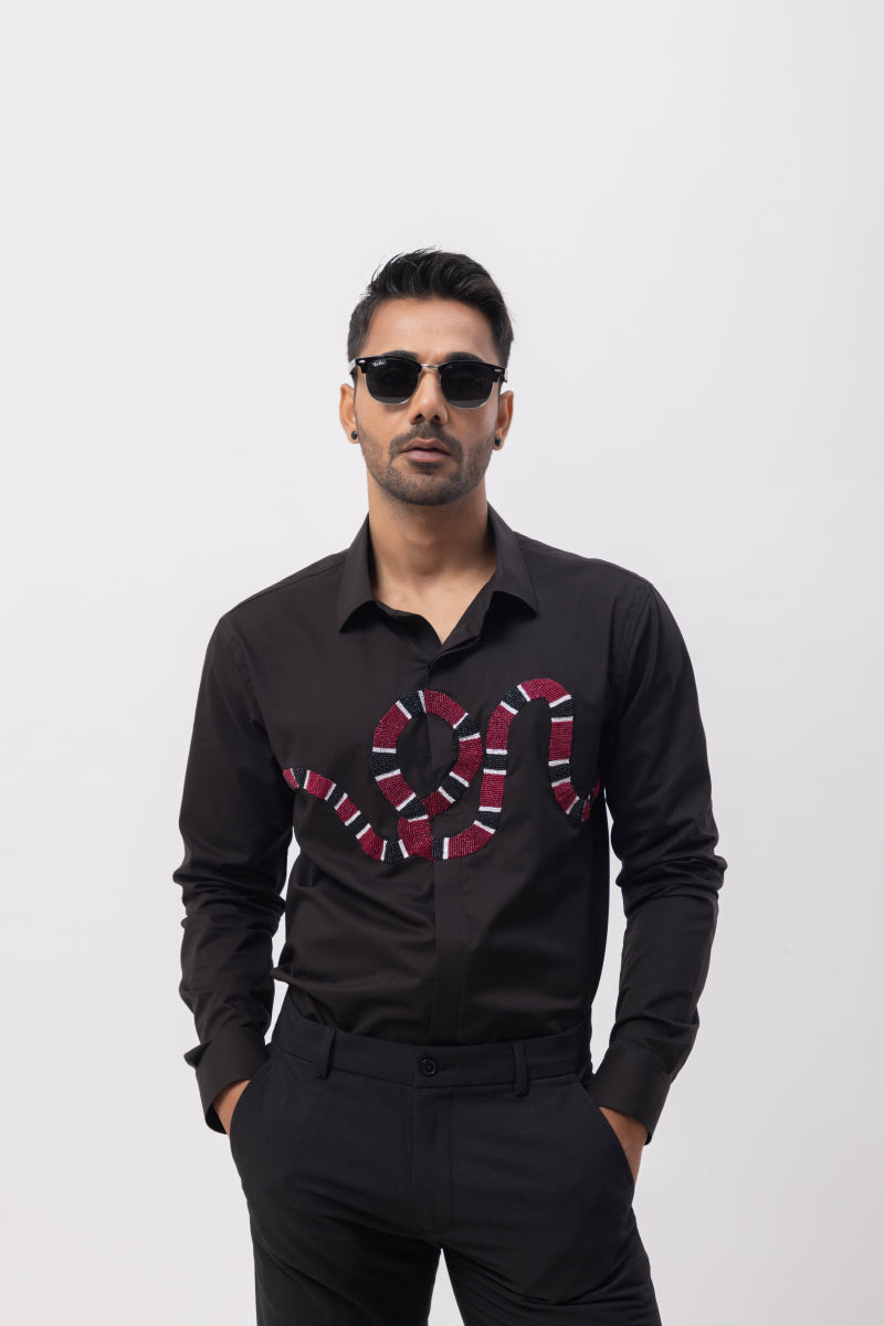 Red Snake - Hand Embroidered Designer Shirt