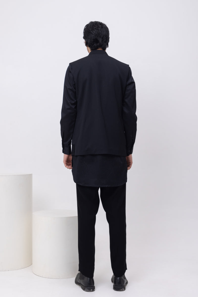 FIREFLY TRIO DESIGNER PINTUCK NEHRU JACKET/BUNDI WITH KURTA & PANT SET