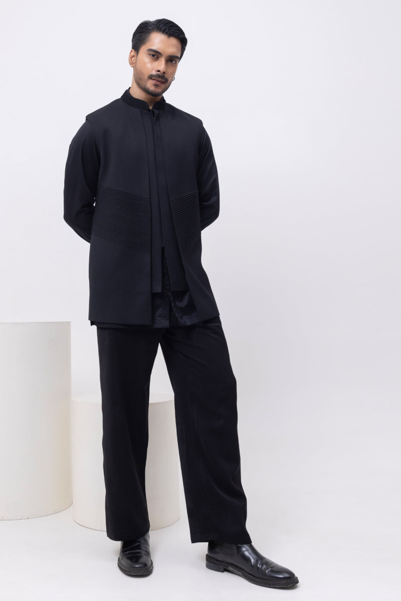 PINTUCK PANEL DESIGNER NEHRU JACKET/BUNDI WITH KURTA & PANT SET