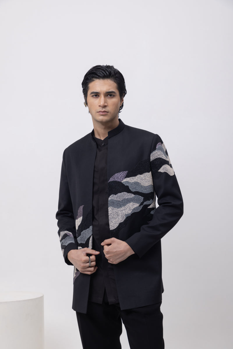 WATER - INDOWESTERN OPEN JACKET KURTA SET WITH TROUSERS