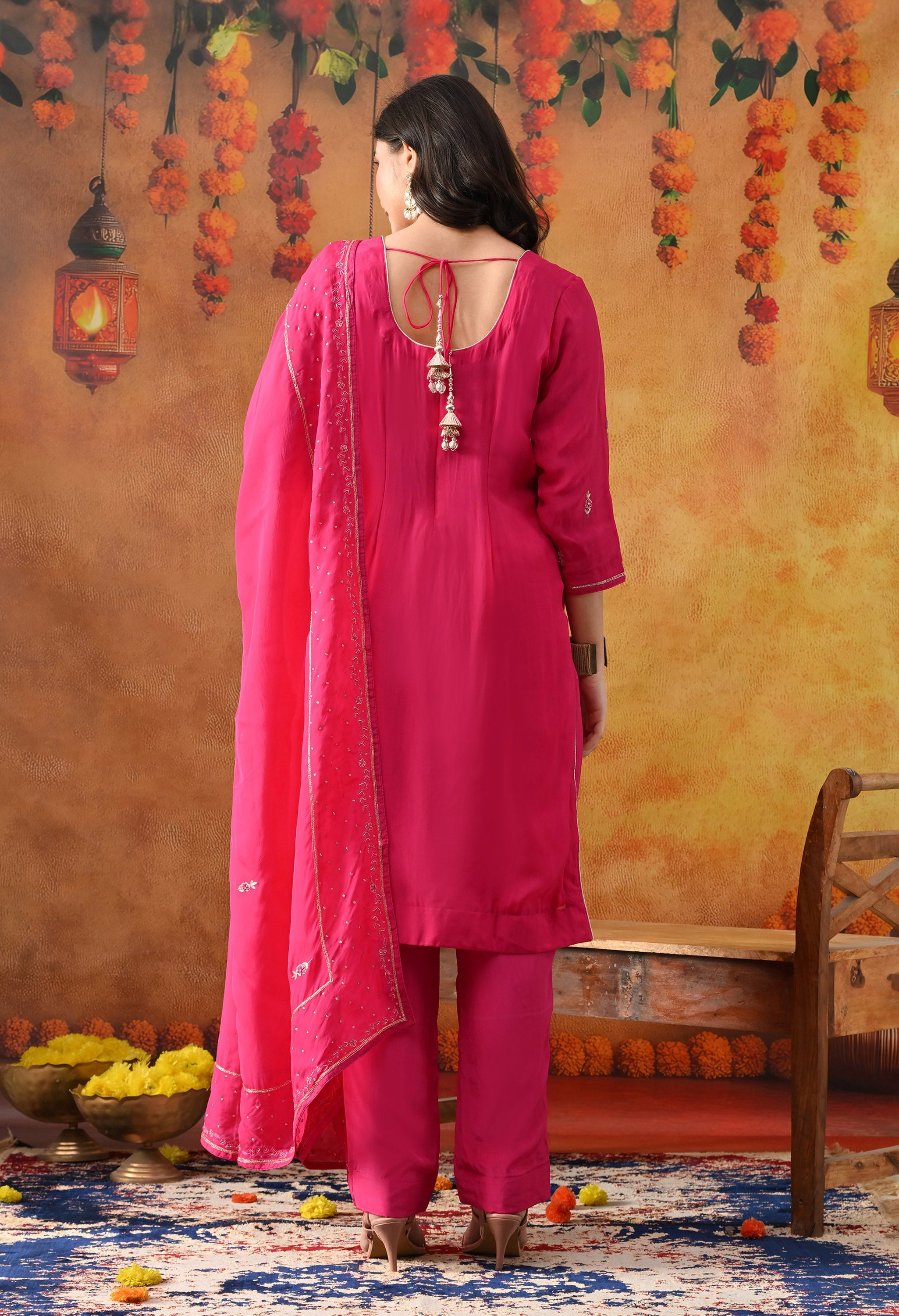 Hot Pink Organza Kurta Set