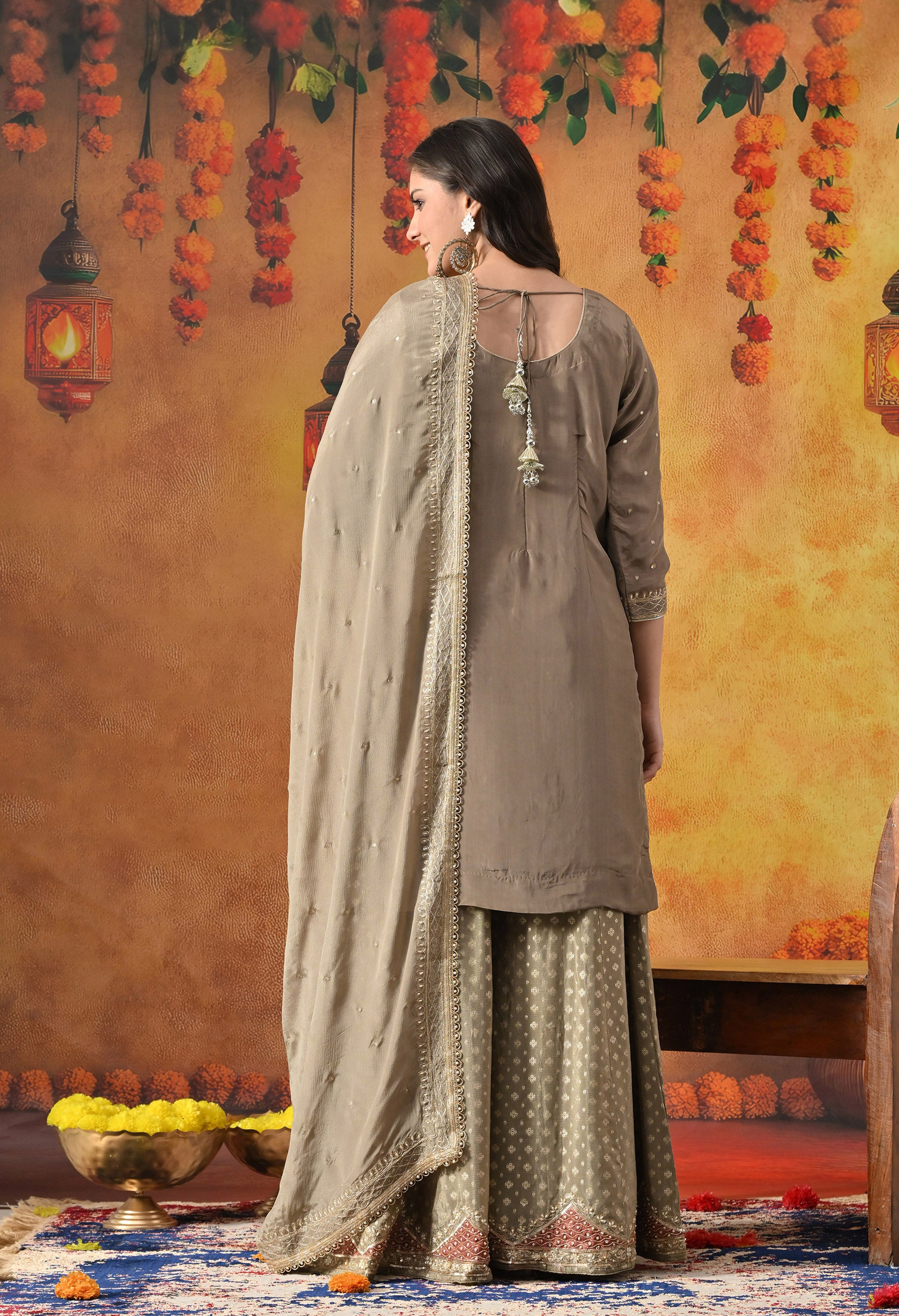 Green Zardozi Embroidered Sharara Set