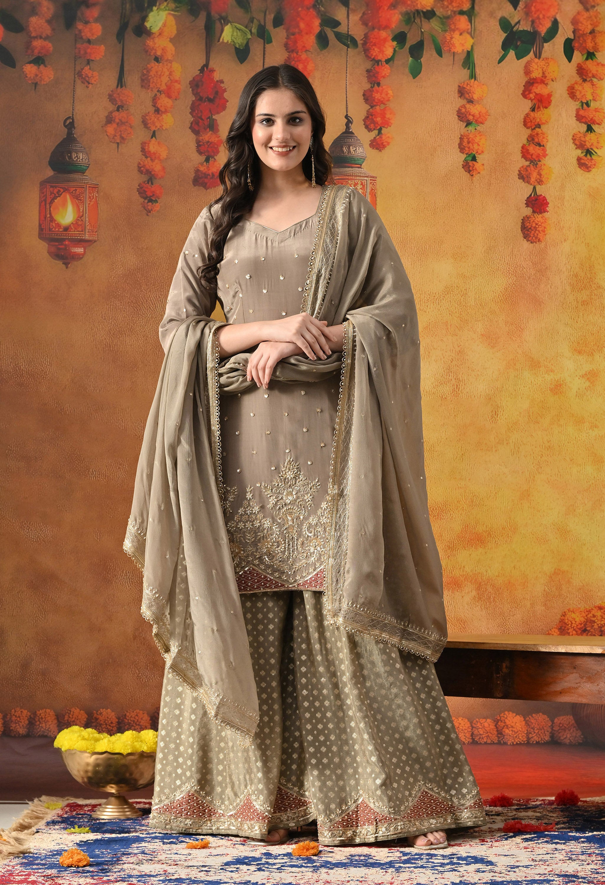 Green Zardozi Embroidered Sharara Set
