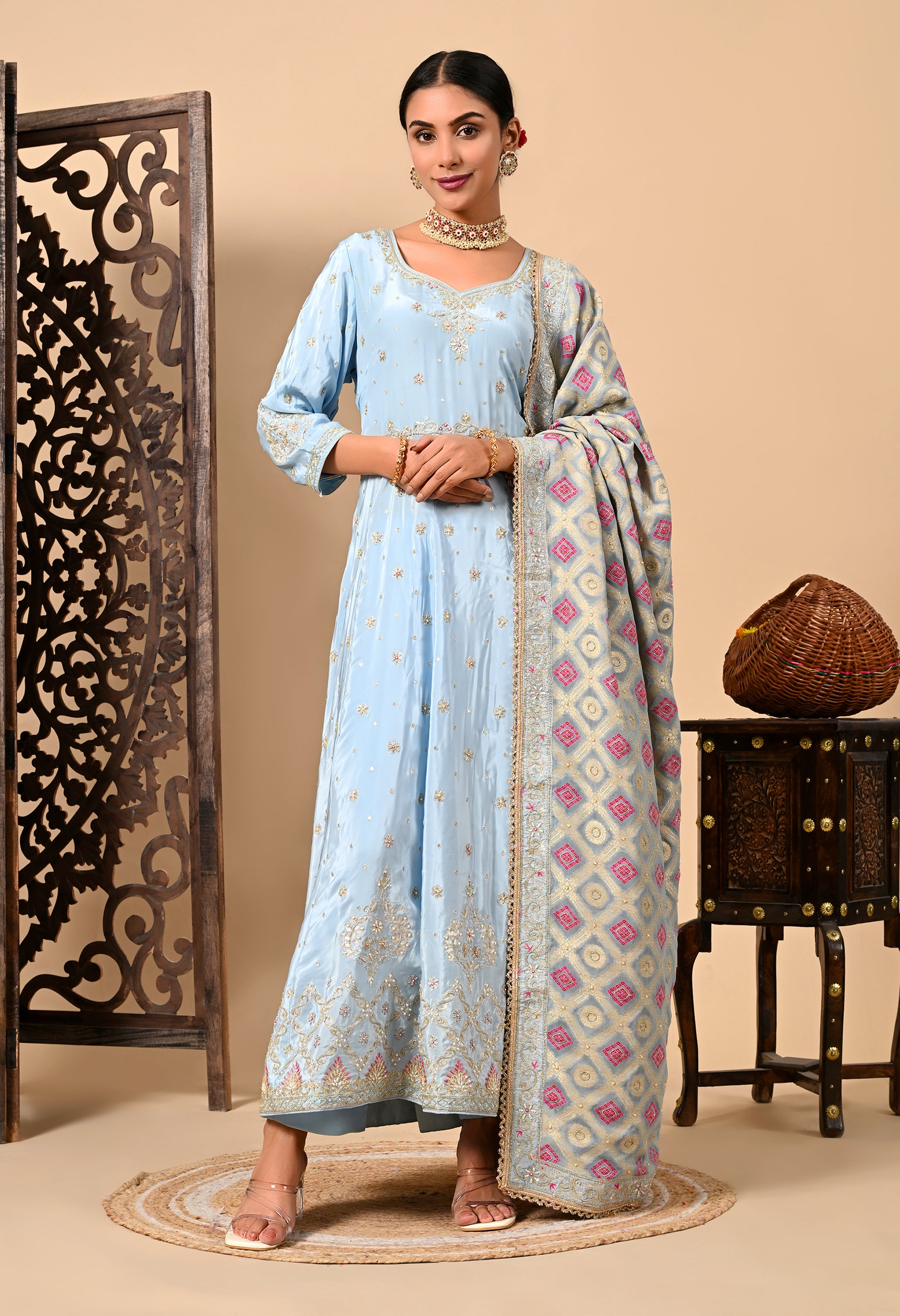 Light Blue Anarkali Set