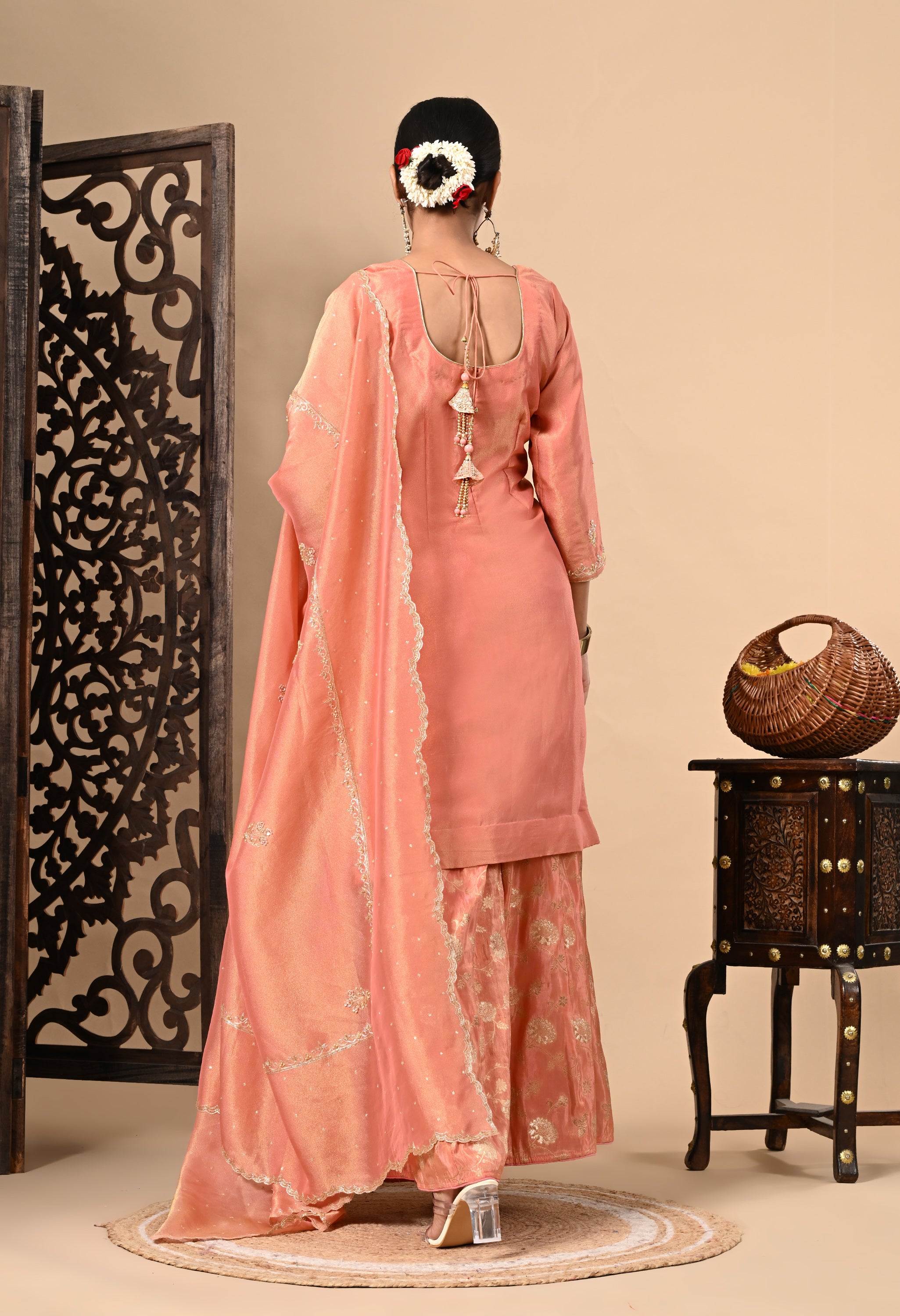 Peach Sharara Set