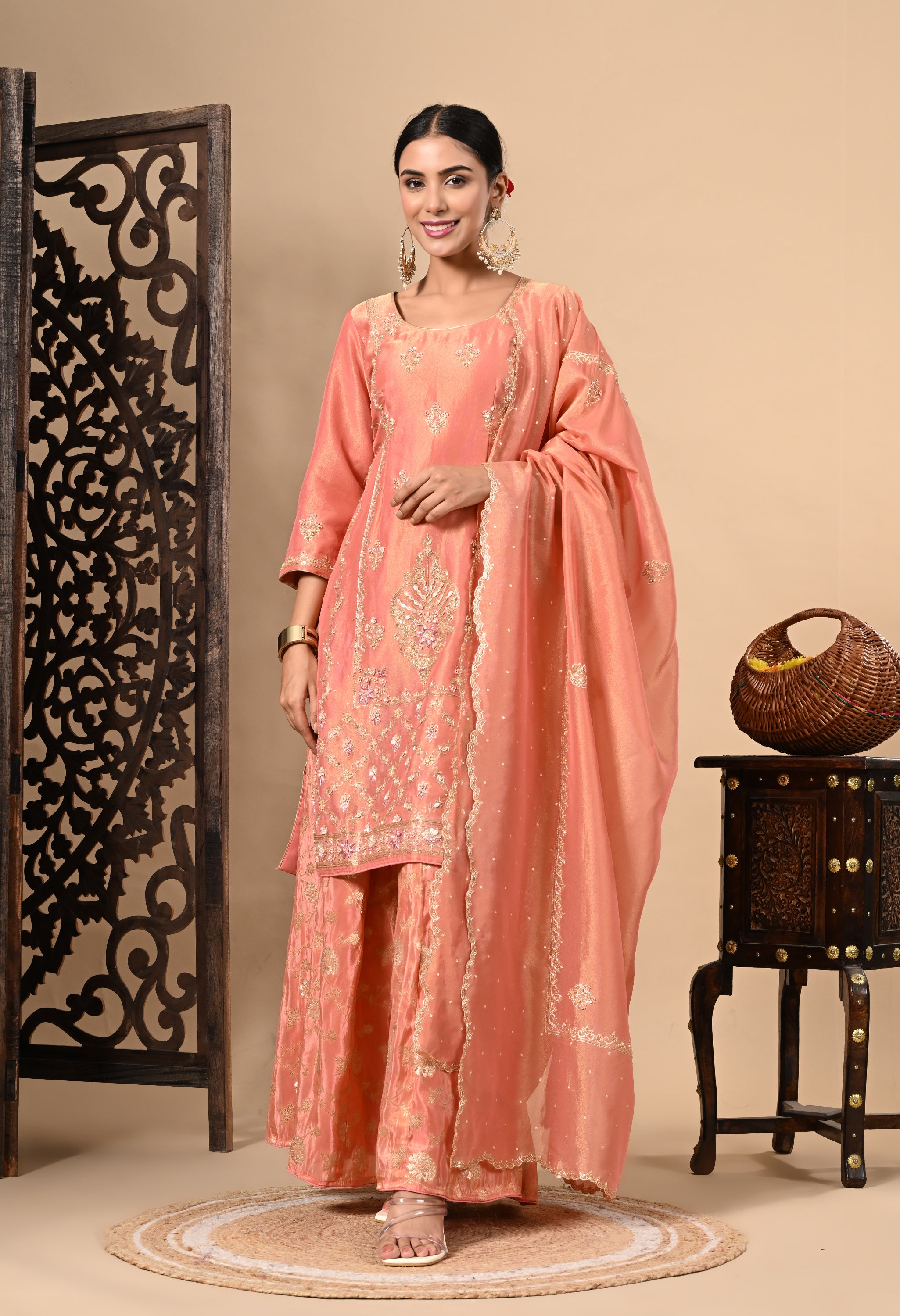 Peach Sharara Set