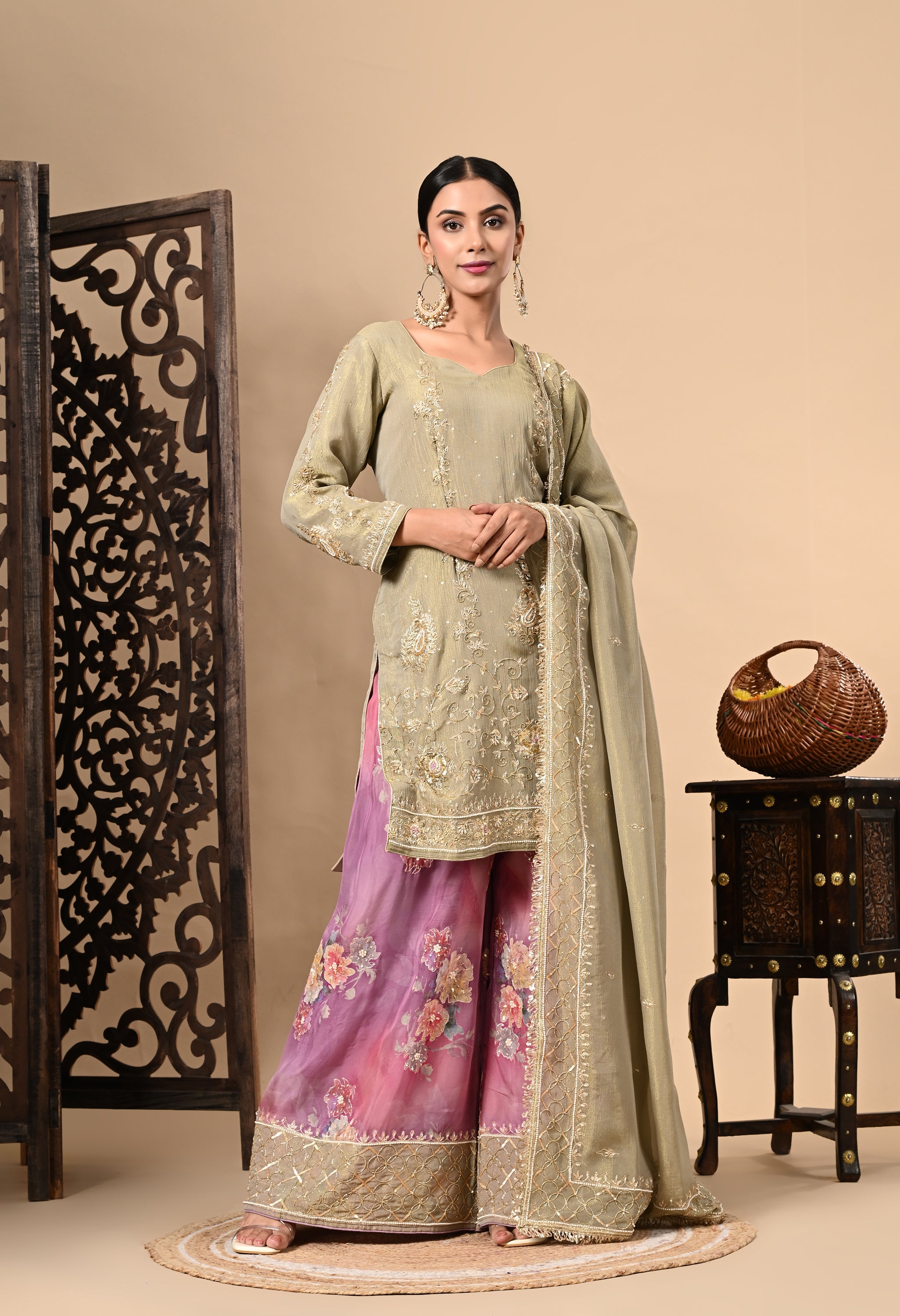 Green Lavender Sharara Set