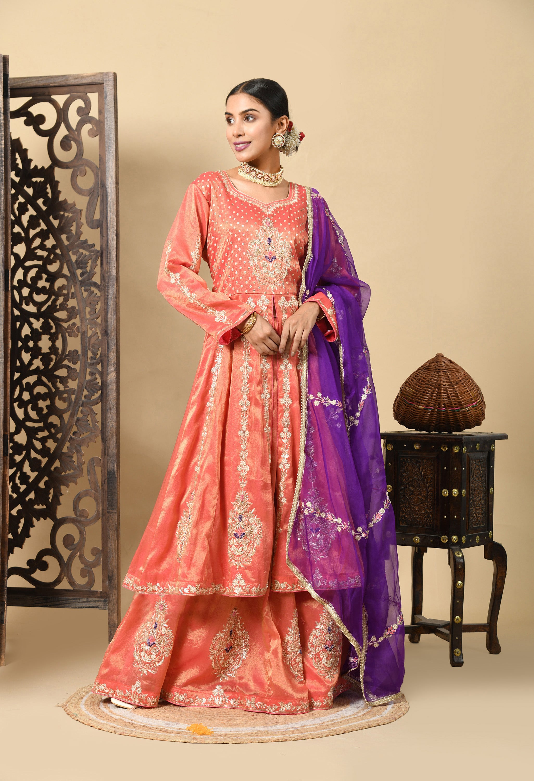 Orange Anarkali Set