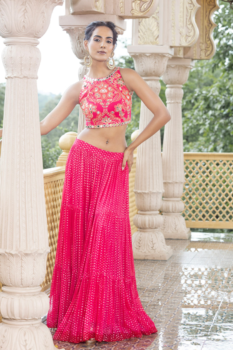 CROP TOP + SKIRT - AMAAYA PINK