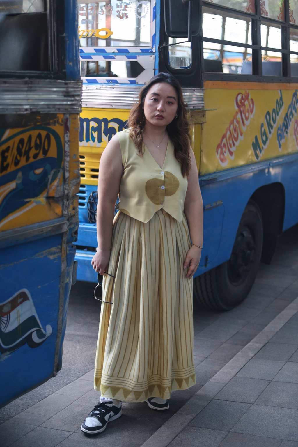 OHSO Organic Mustard Ajrakh Top & Skirt Set