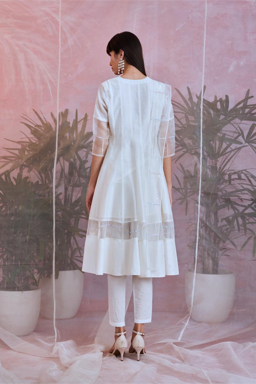 Sequin Pearl White Anarkali - Set of 3