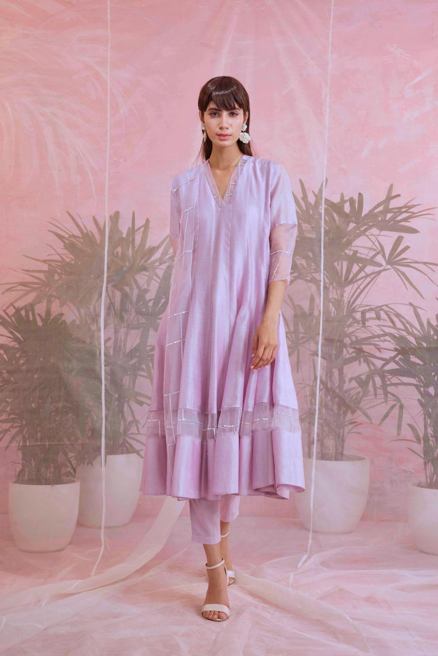 Sequin Lilac Anarkali  - Set of 3
