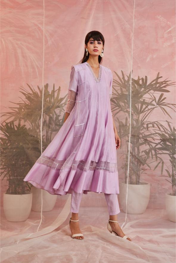 Sequin Lilac Anarkali  - Set of 3