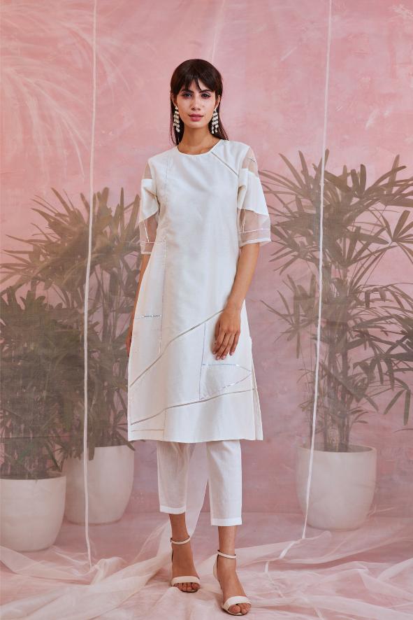 Sequin Kurta With Organza Trims -set of 3